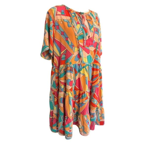 Women's Dress Summer Print Colorful Casual Pullover V-neck Dress L/XL - Picture 5 of 8